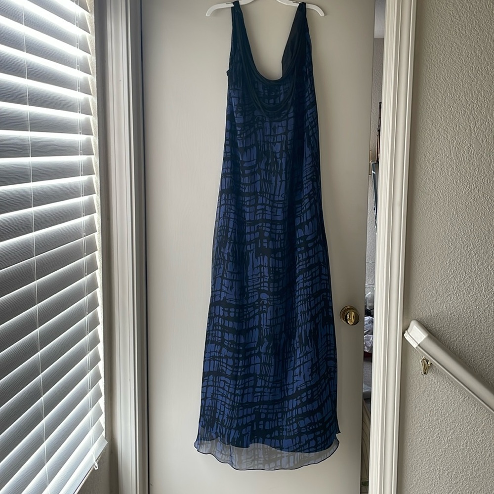 Blue and black silk maxi dress with necklace